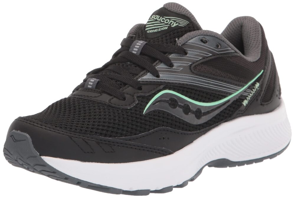 SAUCONY WOMEN'S COHESION 15 RUNNING SHOE, BLACK/MEADOW, 10 WIDE